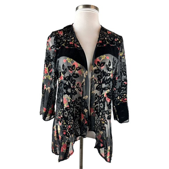 Anthropologie Roseband Velvet Kimono Burnout Open Cardigan Top Multi Color OS - Picture 2 of 9